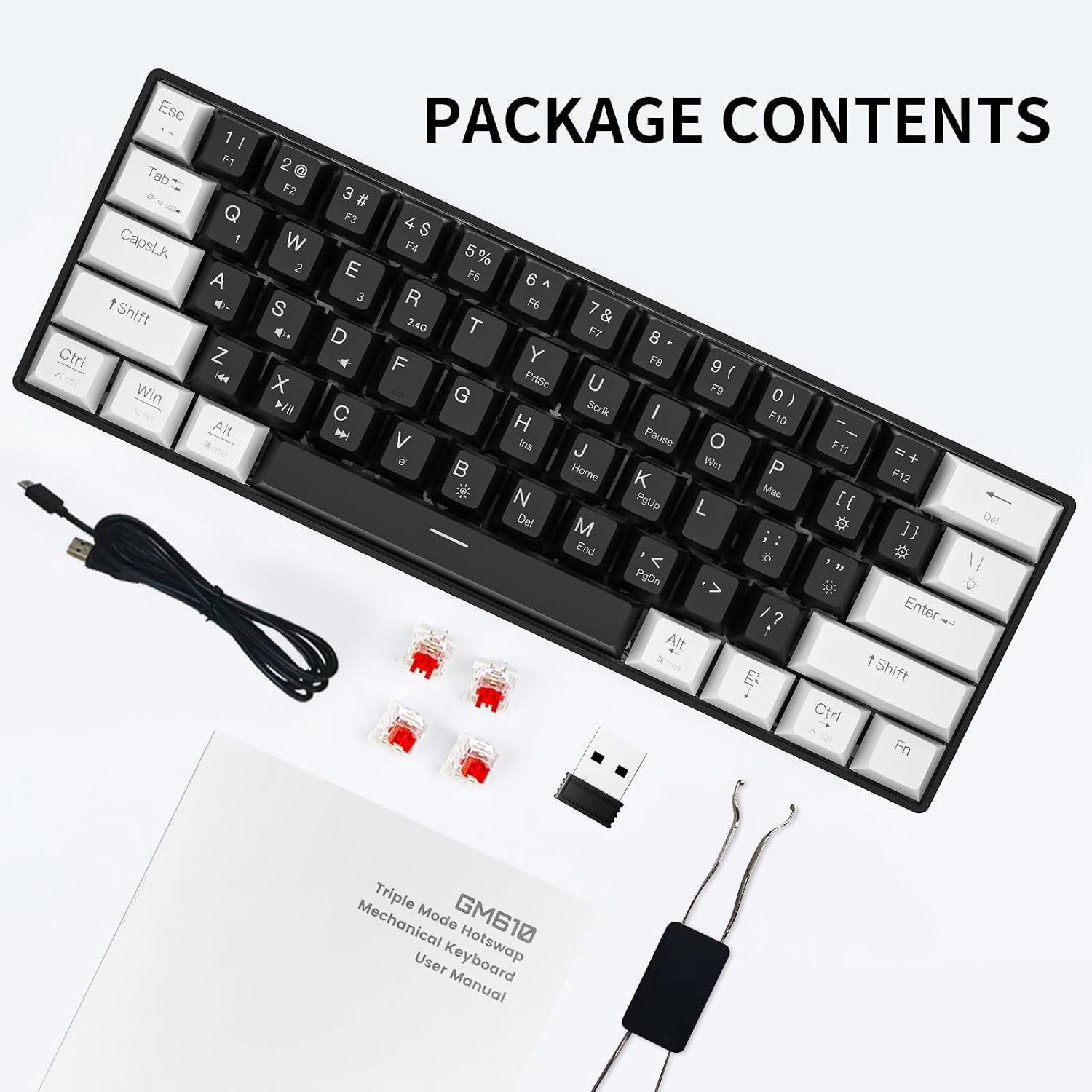 Detalle de Newmen GM610 60%-Tastatur mit Bluetooth (3.0/5.0), RGB und Hot-Swap für Gaming – mit Red Switch
