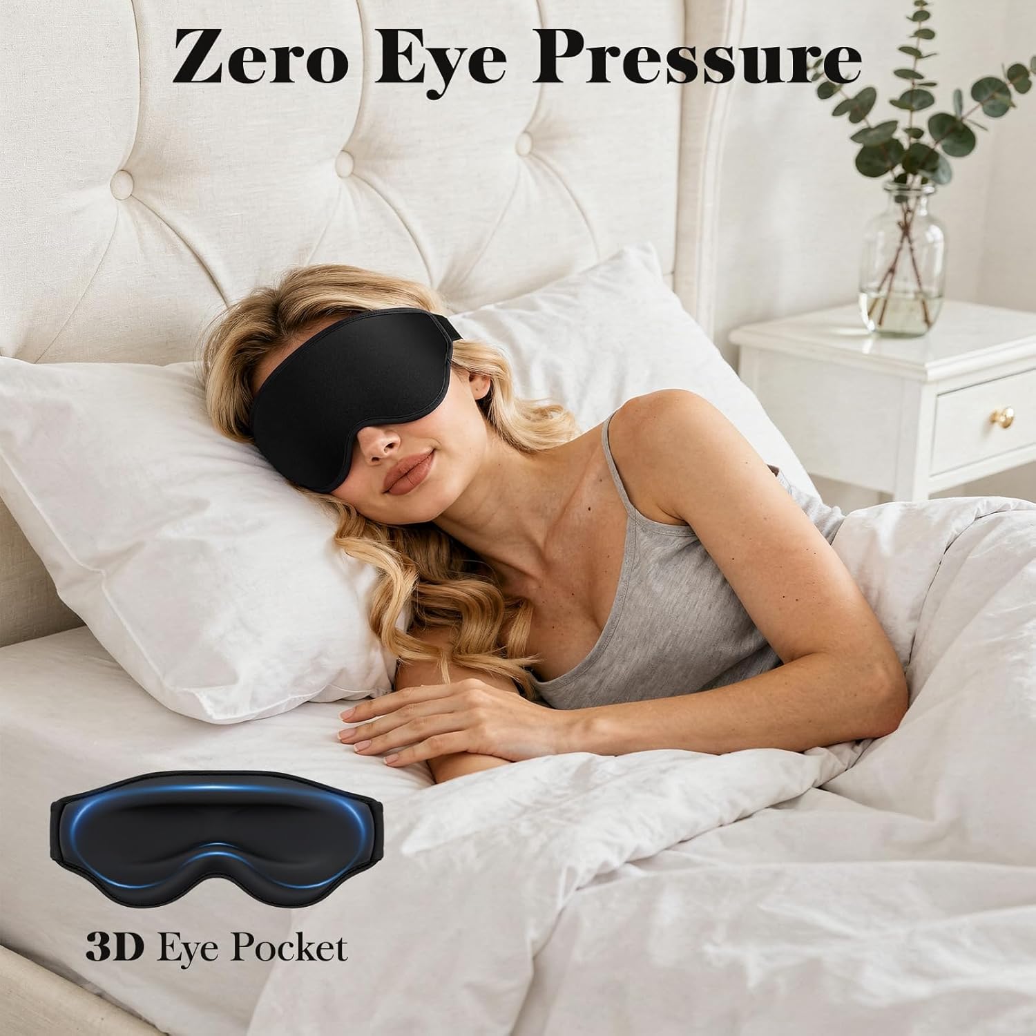 Detalle de Fygrip 3D Eye Mask Sleep Mask (Black) — 100% pressure-free, light block-out sleep & travel eye cover