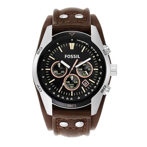 Detalle de FOSSIL Coachman Men's Quartz Watch CH2891 with Black Dial and Brown Leather Cuff