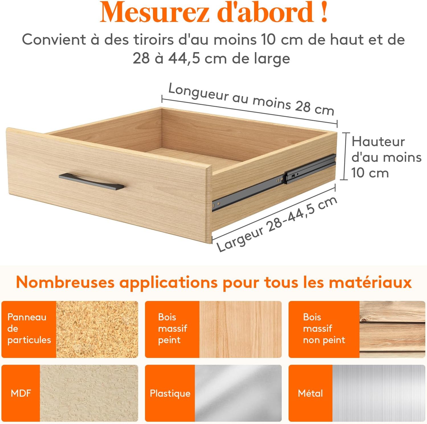 Detalle de Lifewit 23041 ladeverdelers, set van 5, verstelbaar van 28 tot 44,5 cm