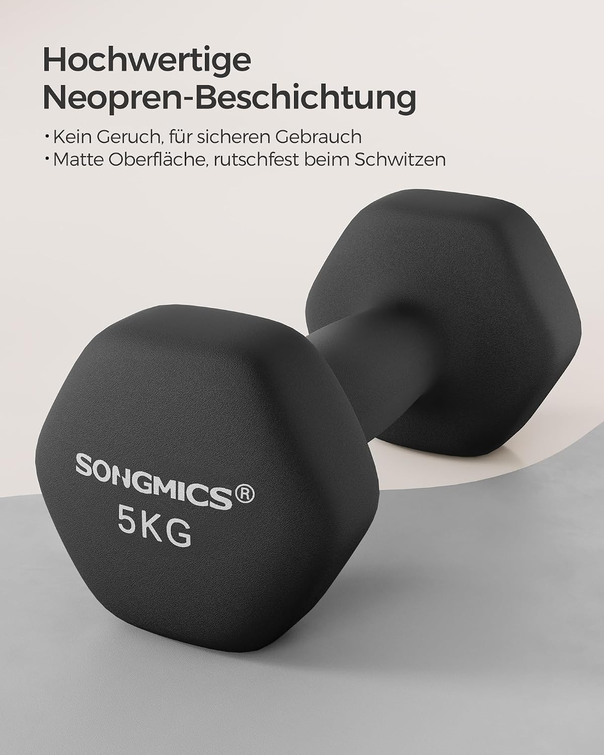 Detalle de SONGMICS Hanteln – 2 x 5 kg Hexagon Kurzhanteln mit Neopren-Beschichtung