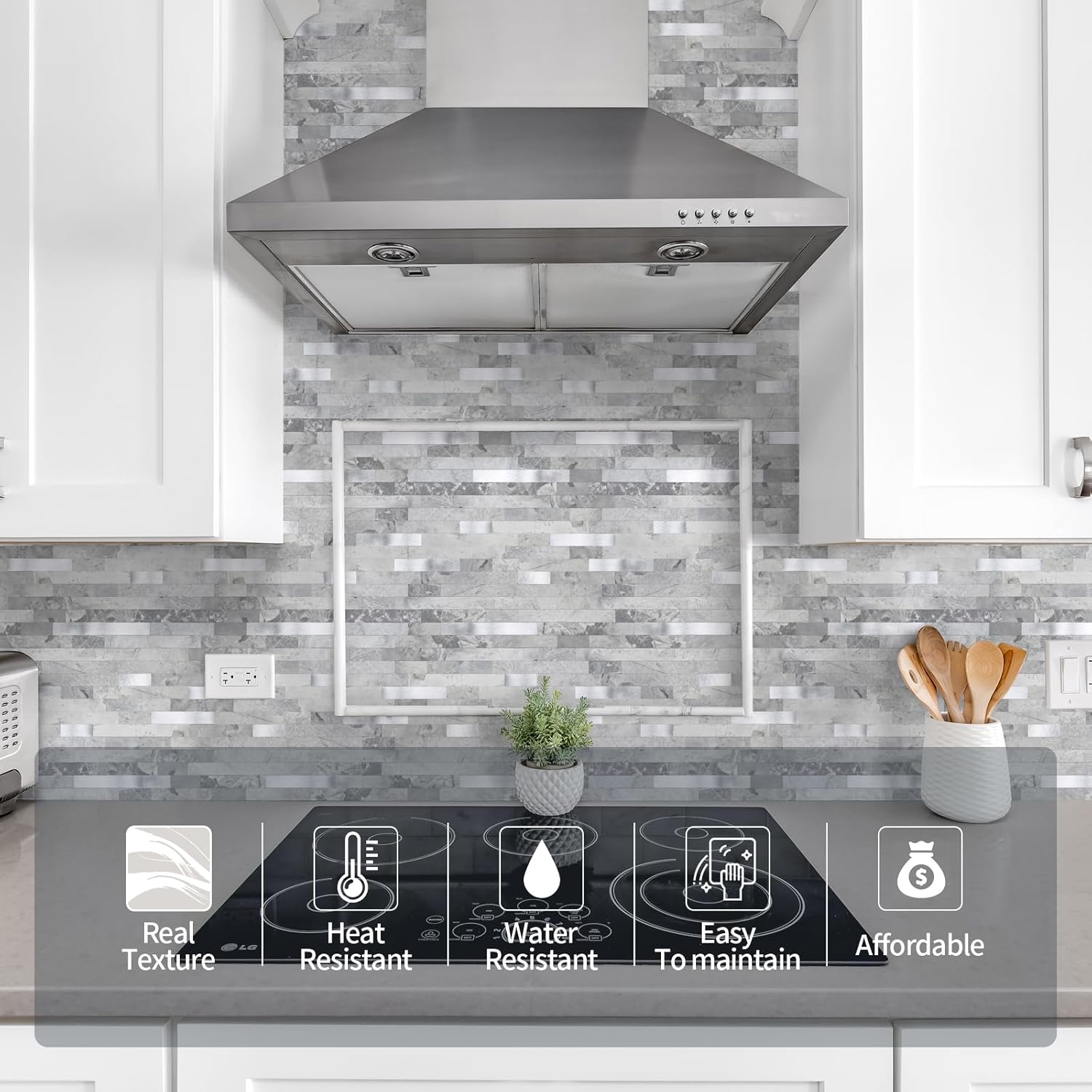 Thumbnail 1 de Yipscazo 12x12 Stone Metal Tile Backsplash