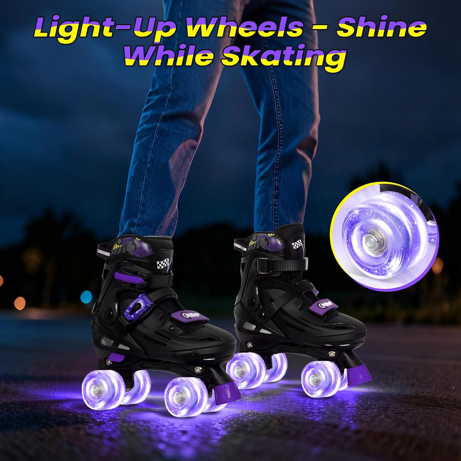 Detalle de Nattork Adjustable Roller Skates for Kids: 4-Size Growth Fit with ABEC-7 Bearings