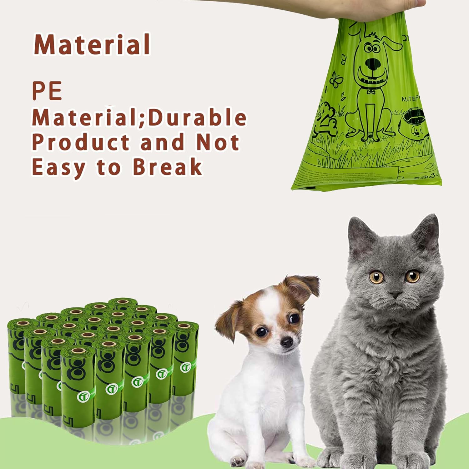 Thumbnail 6 de AiTodos® 300 Dog Poo Bags, Green PE Refill Rolls, Unscented