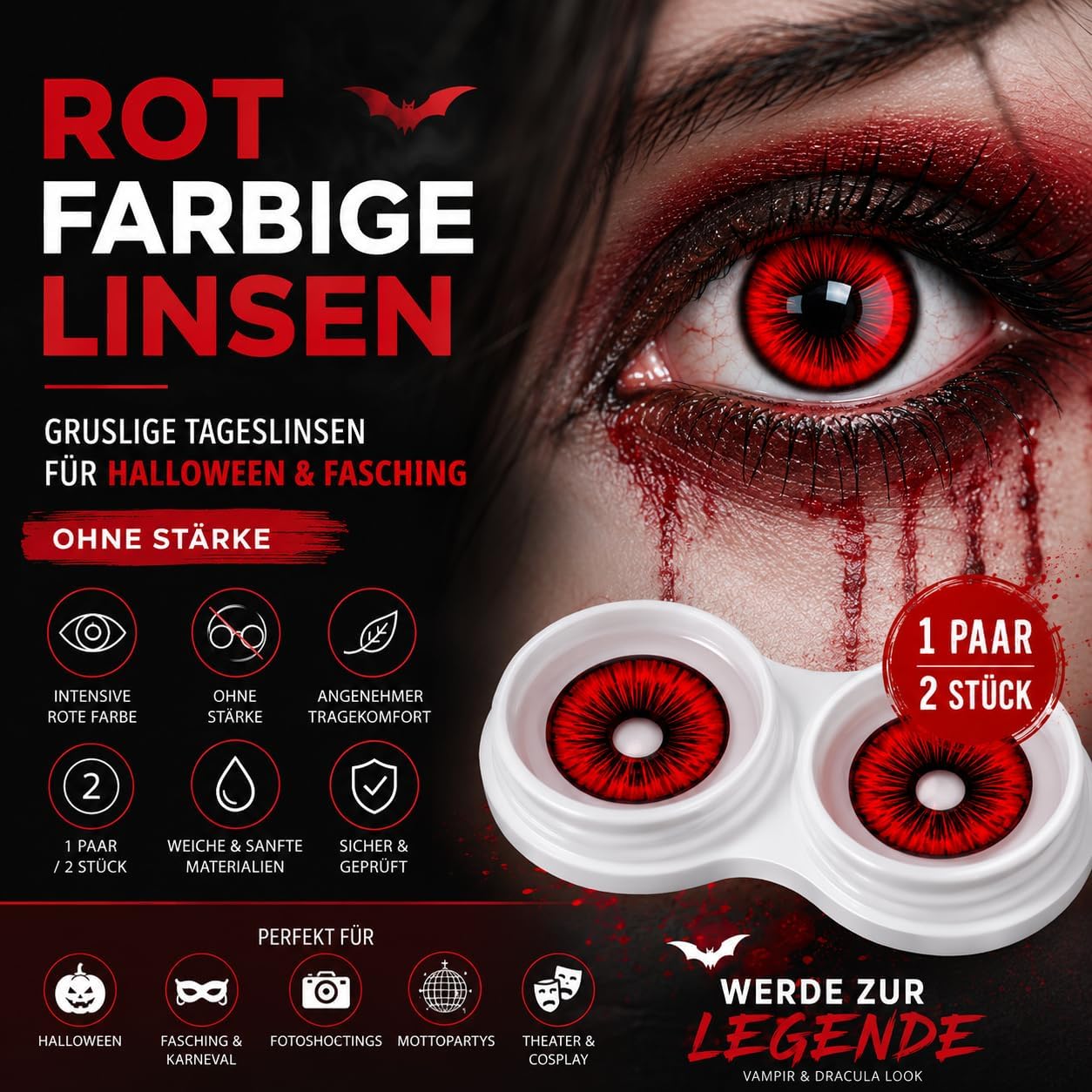 Detalle de Costumed rode daglenzen zonder sterkte voor Halloween en carnaval