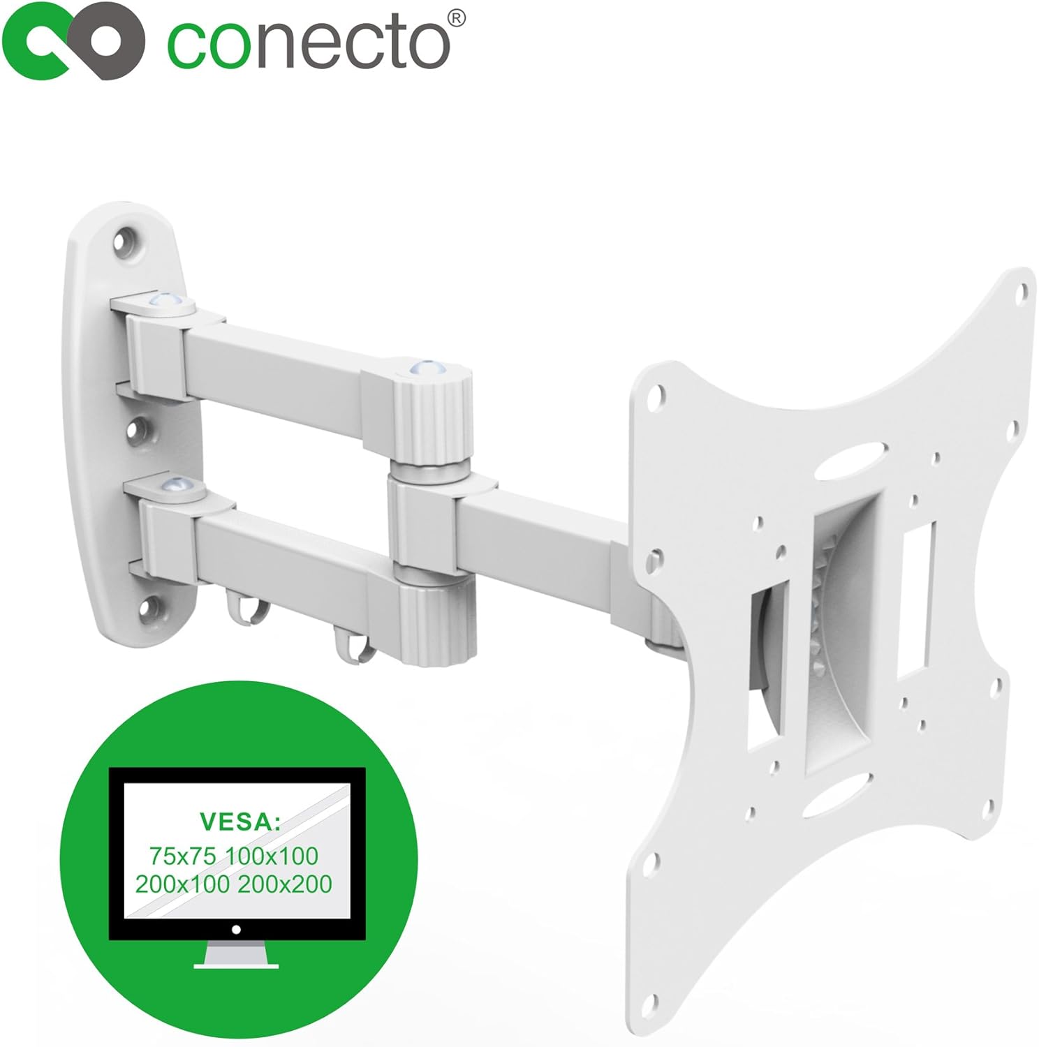 Thumbnail 1 de Connec support mural pour TV/moniteur 58-107 cm (23-42&quot,) VESA 200x200, inclinable et pivotant, blanc