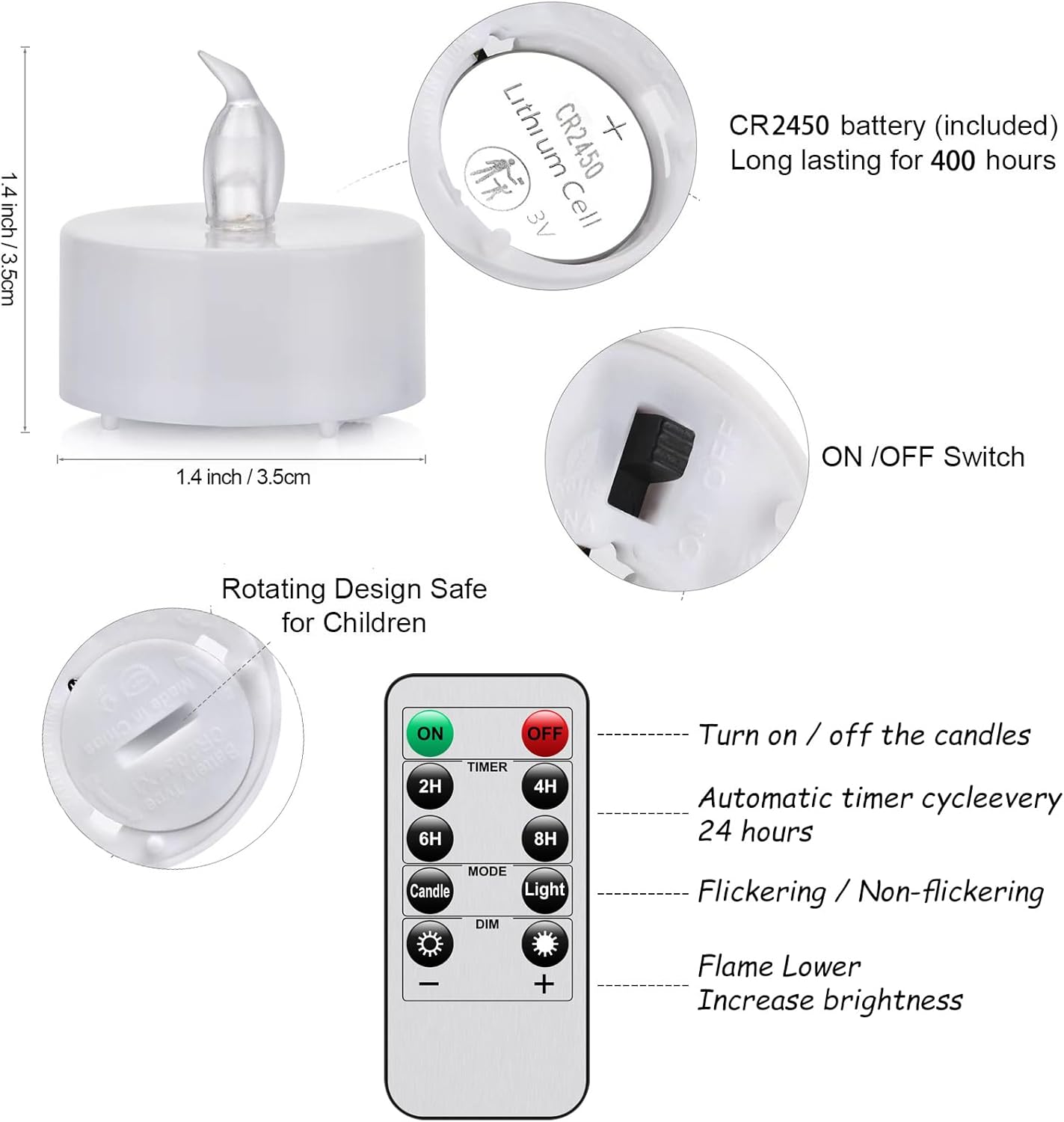 Thumbnail 3 de Paichi battery-operated LED tea lights with remote control (warm white, timer) – 5 pack
