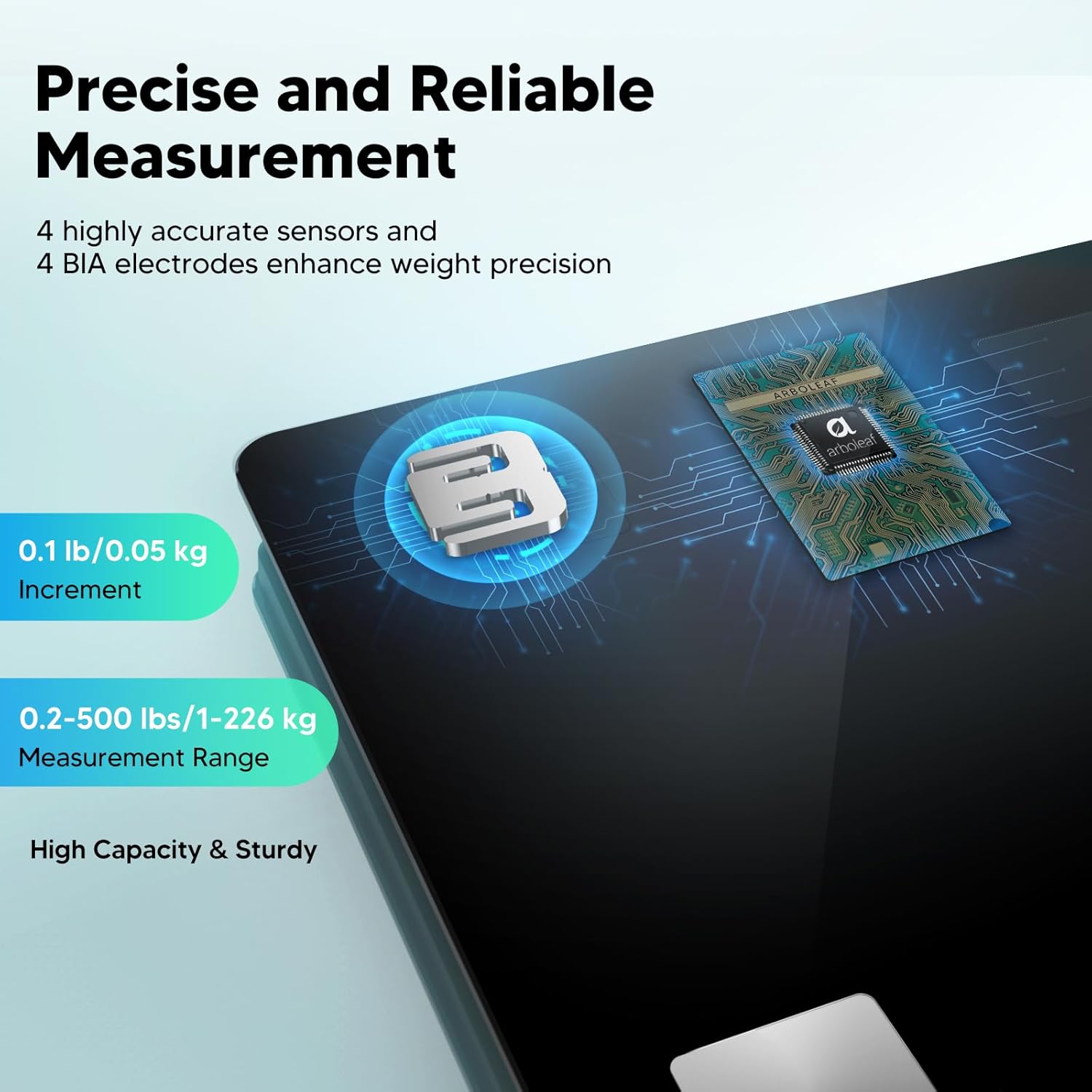 Detalle 2 de arboleaf Smart Scales for Body Weight & Fat with Bluetooth app (500lb/227kg) and 14 metrics