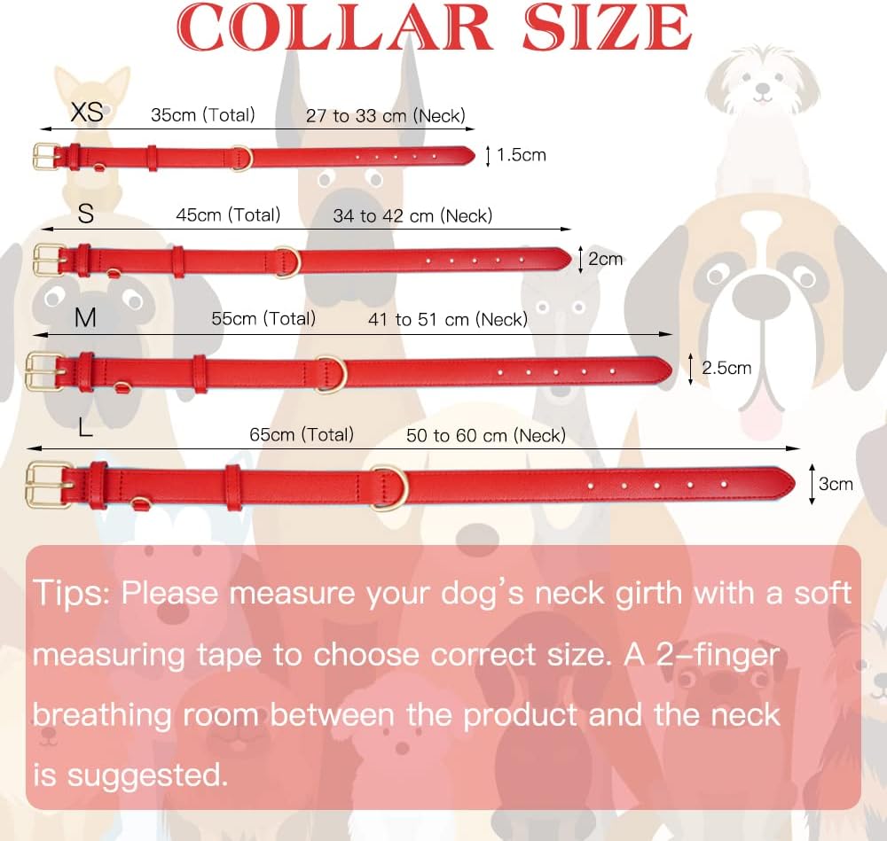 Thumbnail 5 de Ohmywor Red Leather Dog Collar – Classic Genuine Leather with Padded Comfort and Dual D-Rings