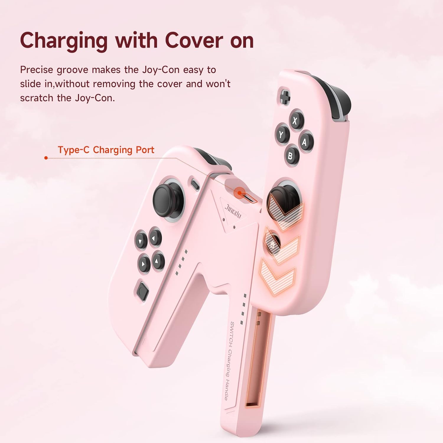 Thumbnail 1 de JINGDU Ladegriff für Switch NS/OLED Joy-Con (USB‑C, V-förmige Griffhalterung) in Pink