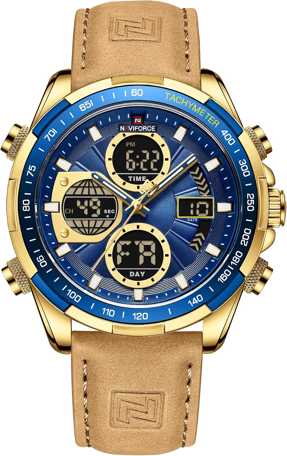 Detalle de Naviforce Herren Militär Digitaluhren Analoge Quarz – Multifunktionale Uhr mit Lederarmband