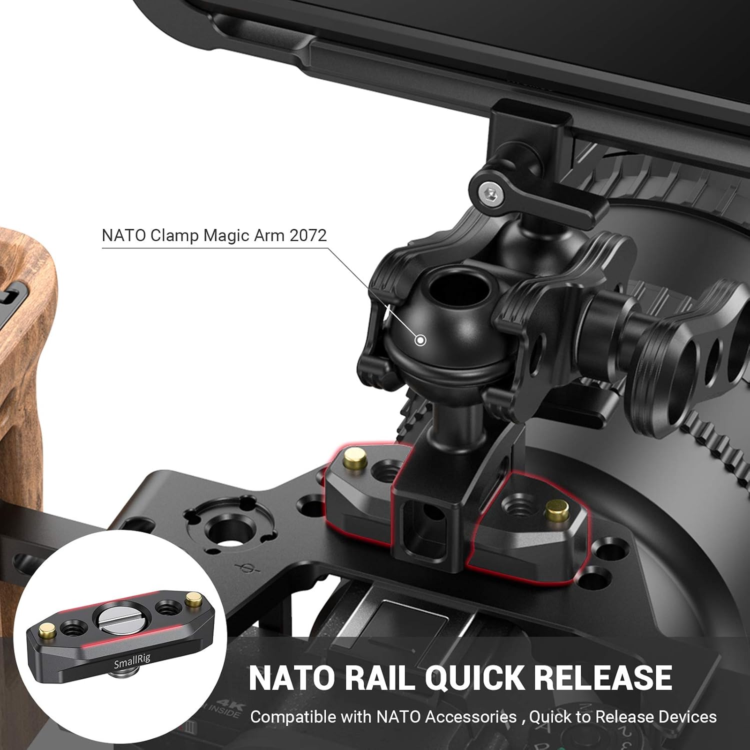 Detalle de SmallRig NATO Rail 2521B avec vis de positionnement ARRI 48 mm