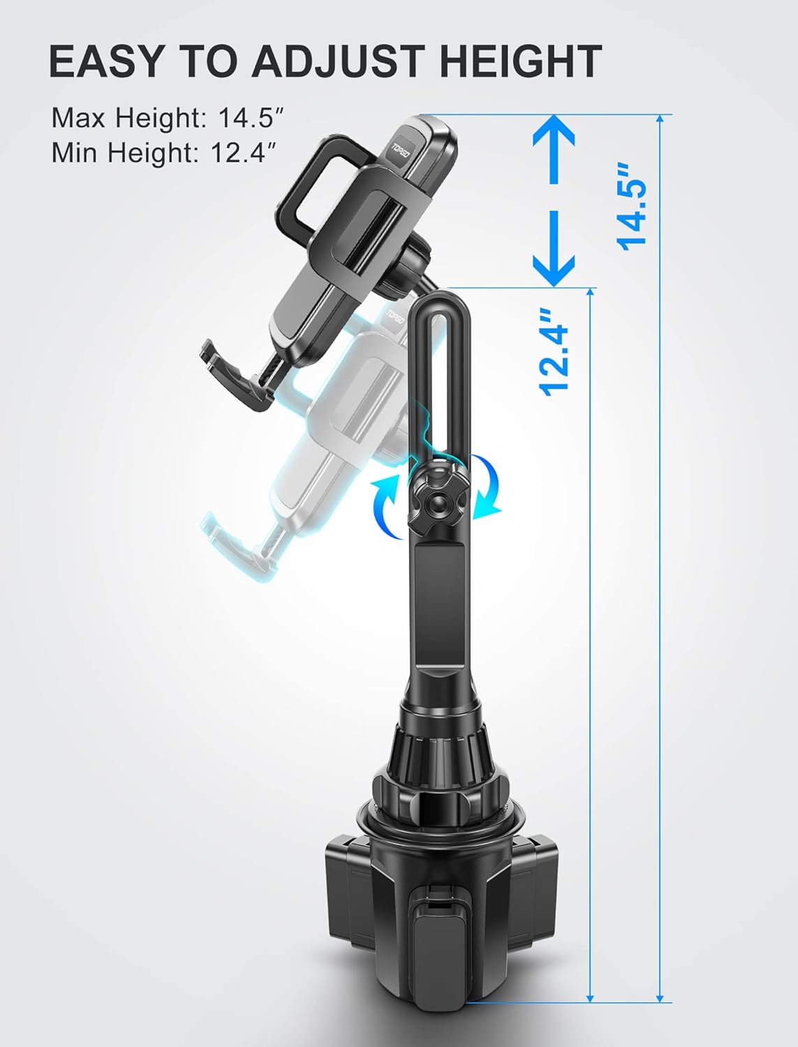 Thumbnail 1 de TOPGO Cup Holder Phone Mount (No Shaking & Height-Adjustable Pole) for Car – Black