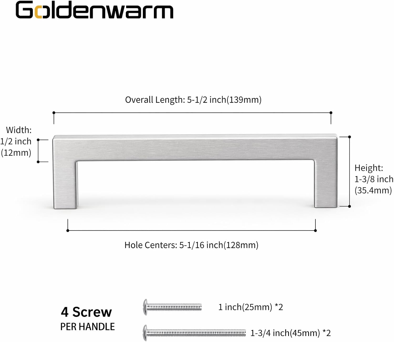 Detalle de Goldenwarm 786467821876 5-Inch Brushed Nickel Cabinet Pulls, 15-Pack
