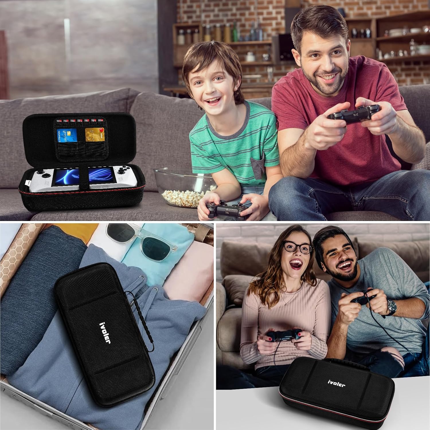 Thumbnail 6 de ivoler Tasche für ASUS ROG Ally X / ROG Ally / Nintendo Switch 2 – harte Schale, 7 Gamekarten, Hartschalen-Tragetasche (schwarz)