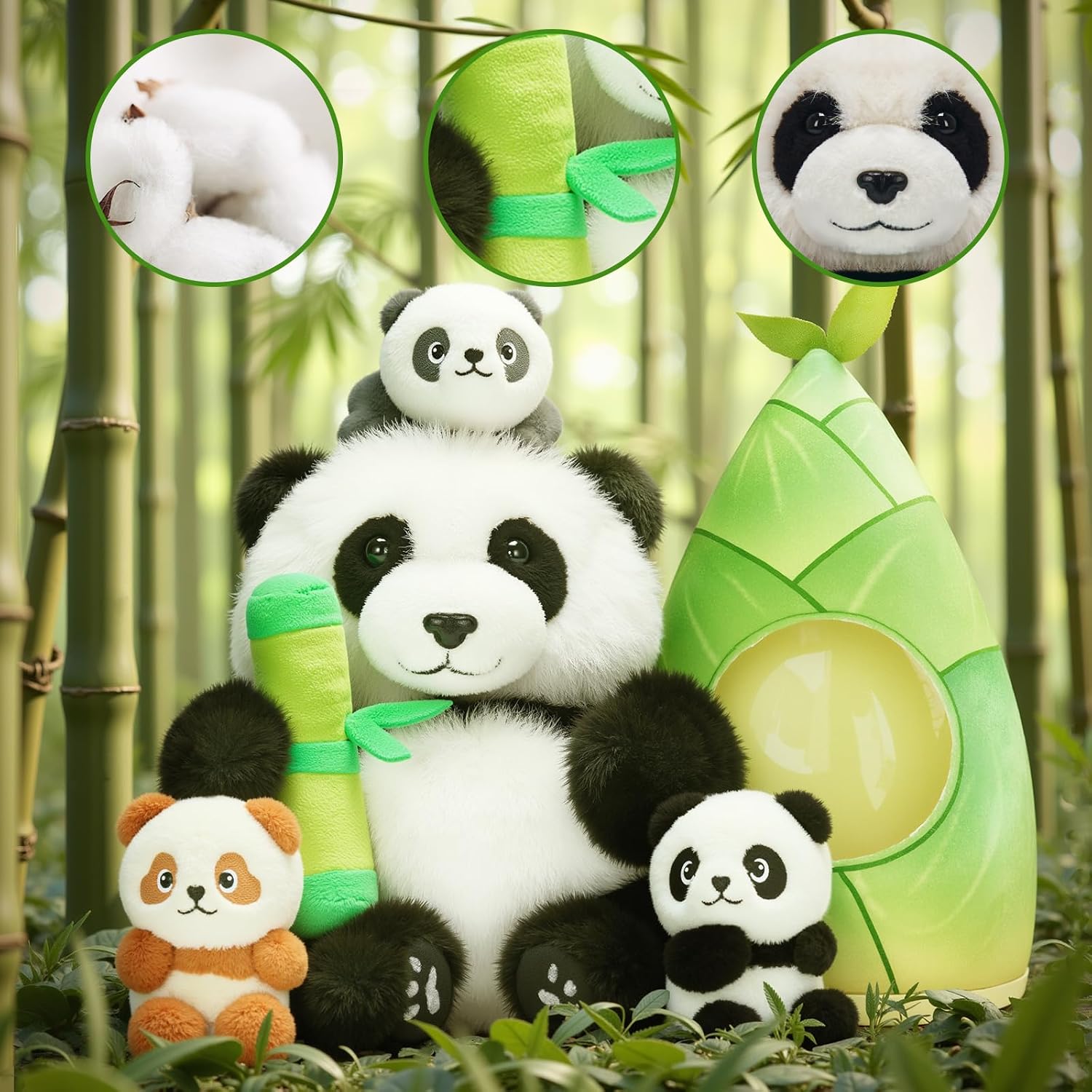 Thumbnail 2 de OUOZZZ 30cm Panda Plush Mama with 3 Baby Pals and Built-in Hideaway Pocket