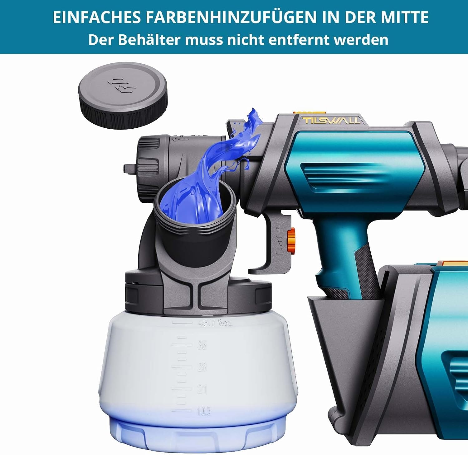 Detalle 2 de Tilswall Shark 800 HVLP Farbsprühsystem – vielseitig einsetzbare Spritzpistole mit 4 Düsen und 3 Sprühmodi