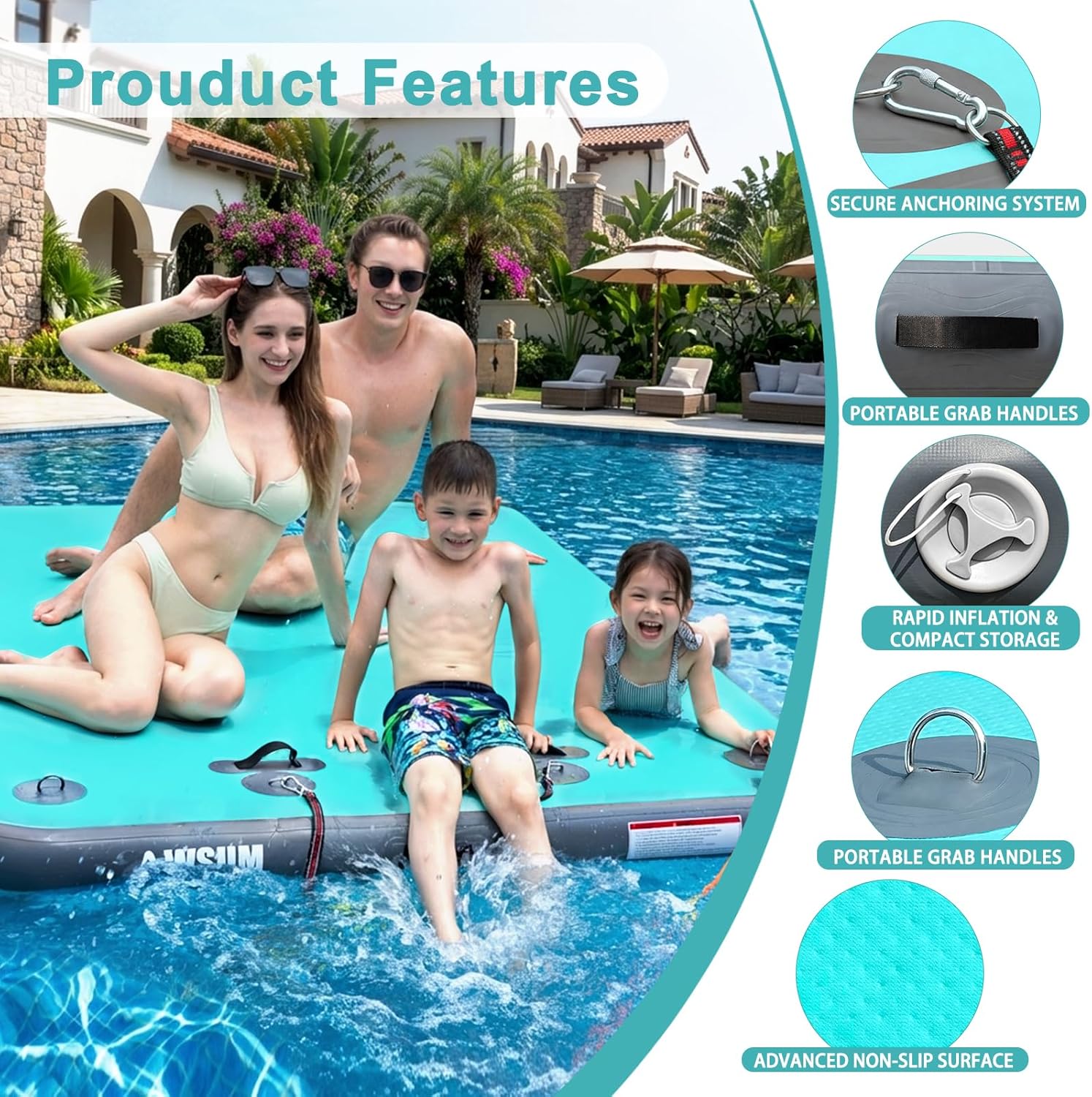 Thumbnail 3 de AWSUM Inflatable Floating Dock/Air Dock Platform (Non-Slip Surface) for Pool, Beach & Ocean
