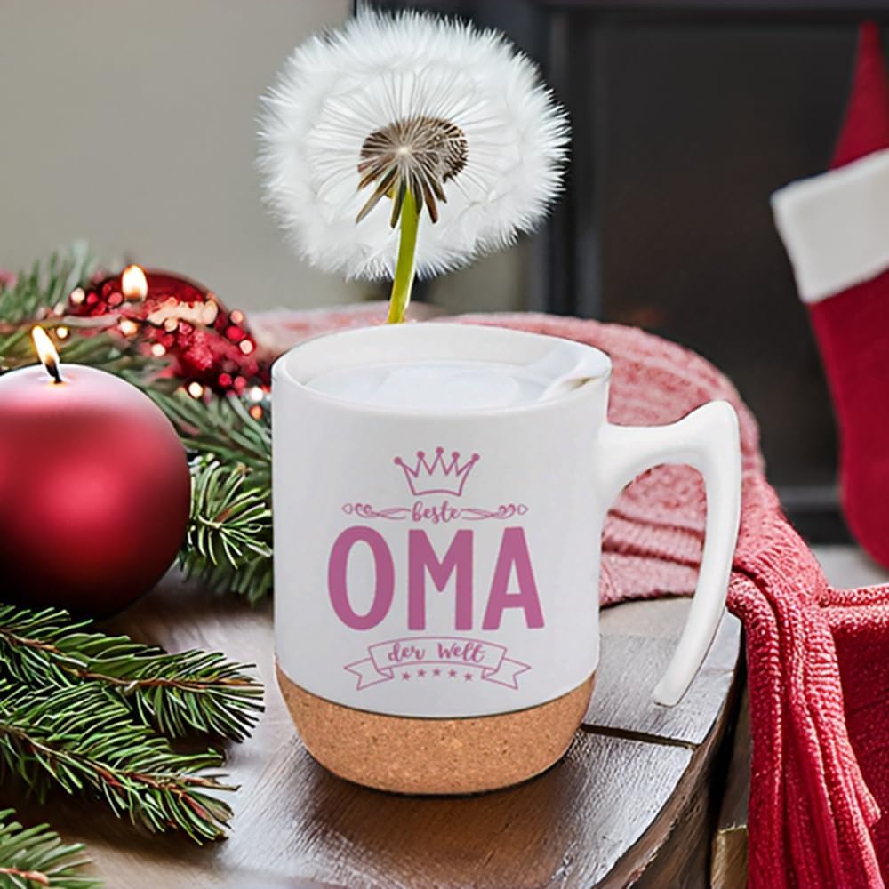 Detalle de Muttertagsgeschenk Oma: Tasse mit Deckel und Untersetzer – 350 ml, „Beste Oma der Welt“