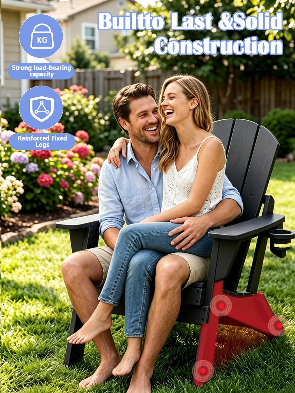 Detalle de UCMDA HBY-502 Folding Adirondack Chair, Black HDPE with Cup Holder