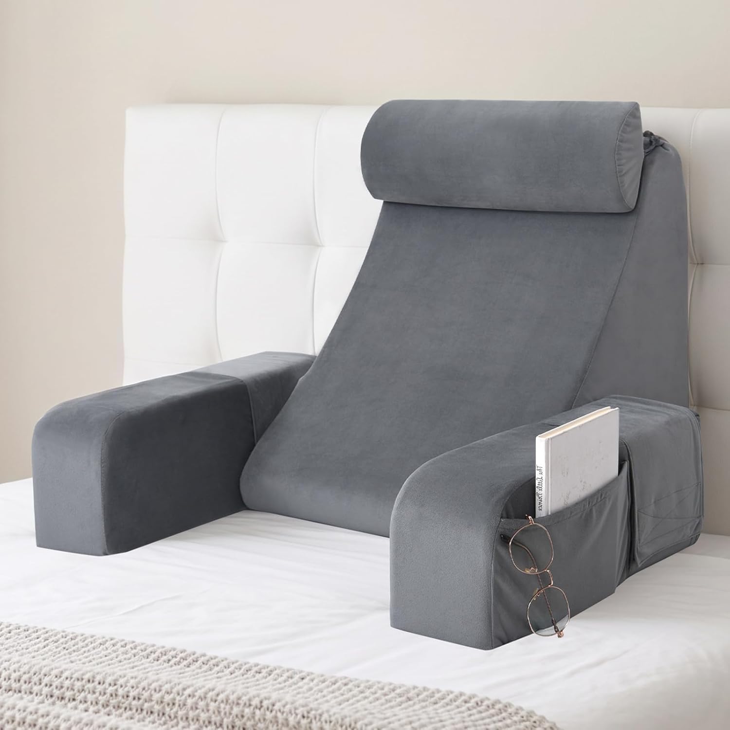 Detalle de ENITYA 19" Reading Pillow for Bed with Firm Back Support & Big Pockets