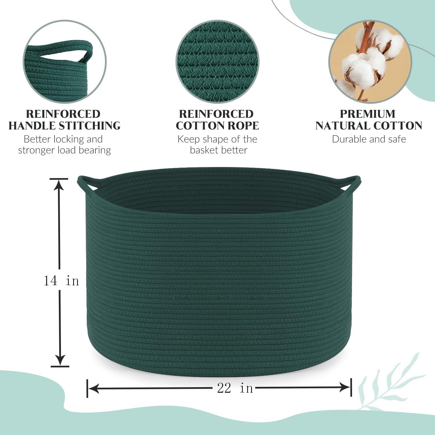 Thumbnail 1 de Maliton Extra Large Foldable Laundry Basket (50 x 33 cm) with Handles – Blackish Green