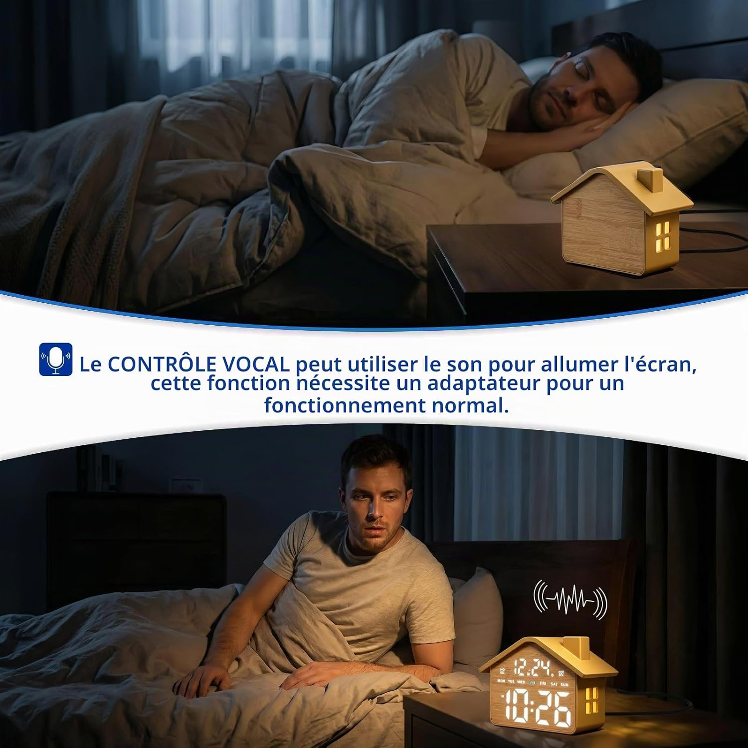 Thumbnail 5 de Plumeet VLEU-8053-WD digitale wekker met dubbele alarmen en dimbaar display