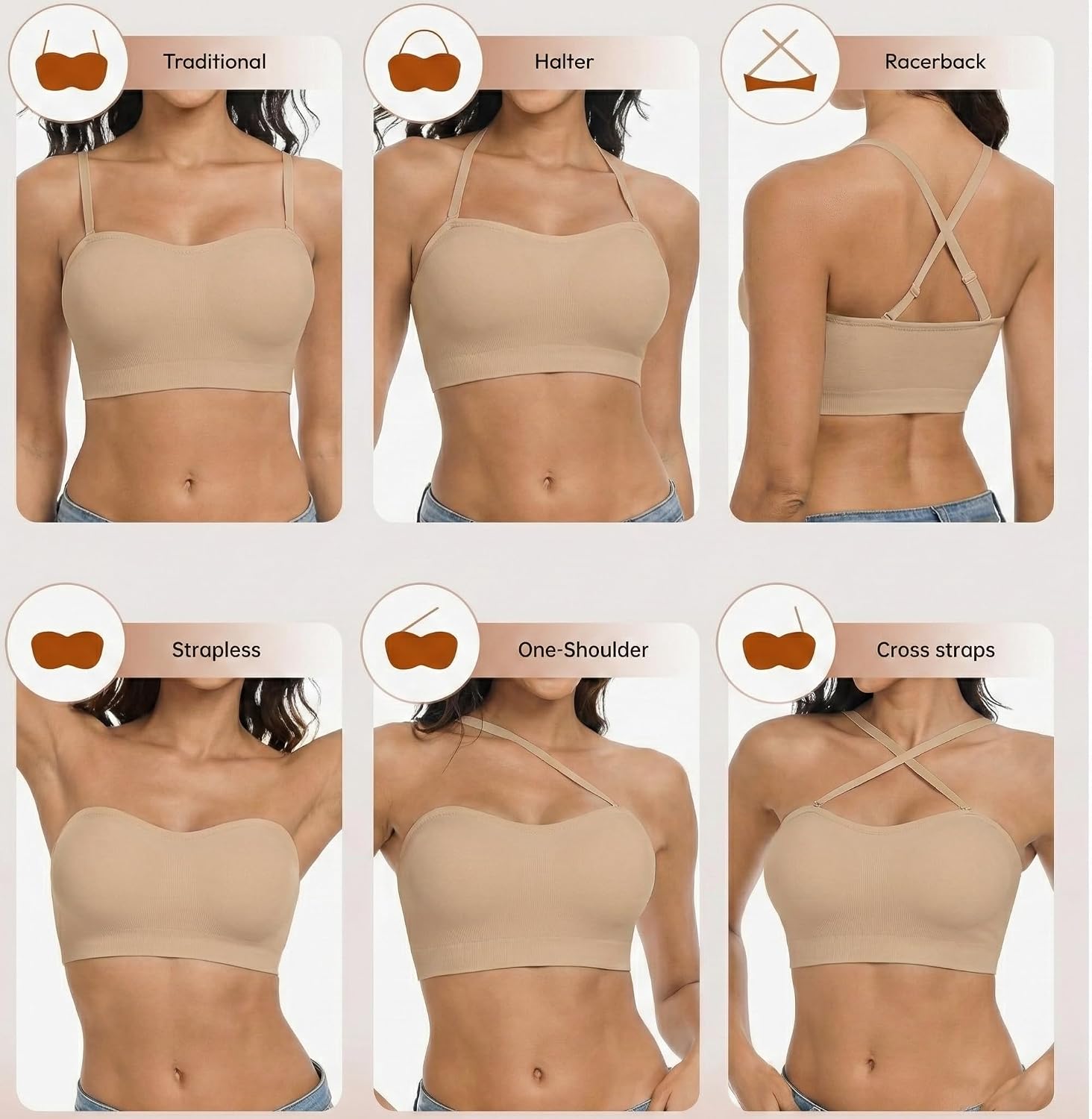 Detalle 2 de ANGOOL BH ohne Träger Damen – Unsichtbarer Bandeau Push-Up mit Anti-Rutsch Silikon