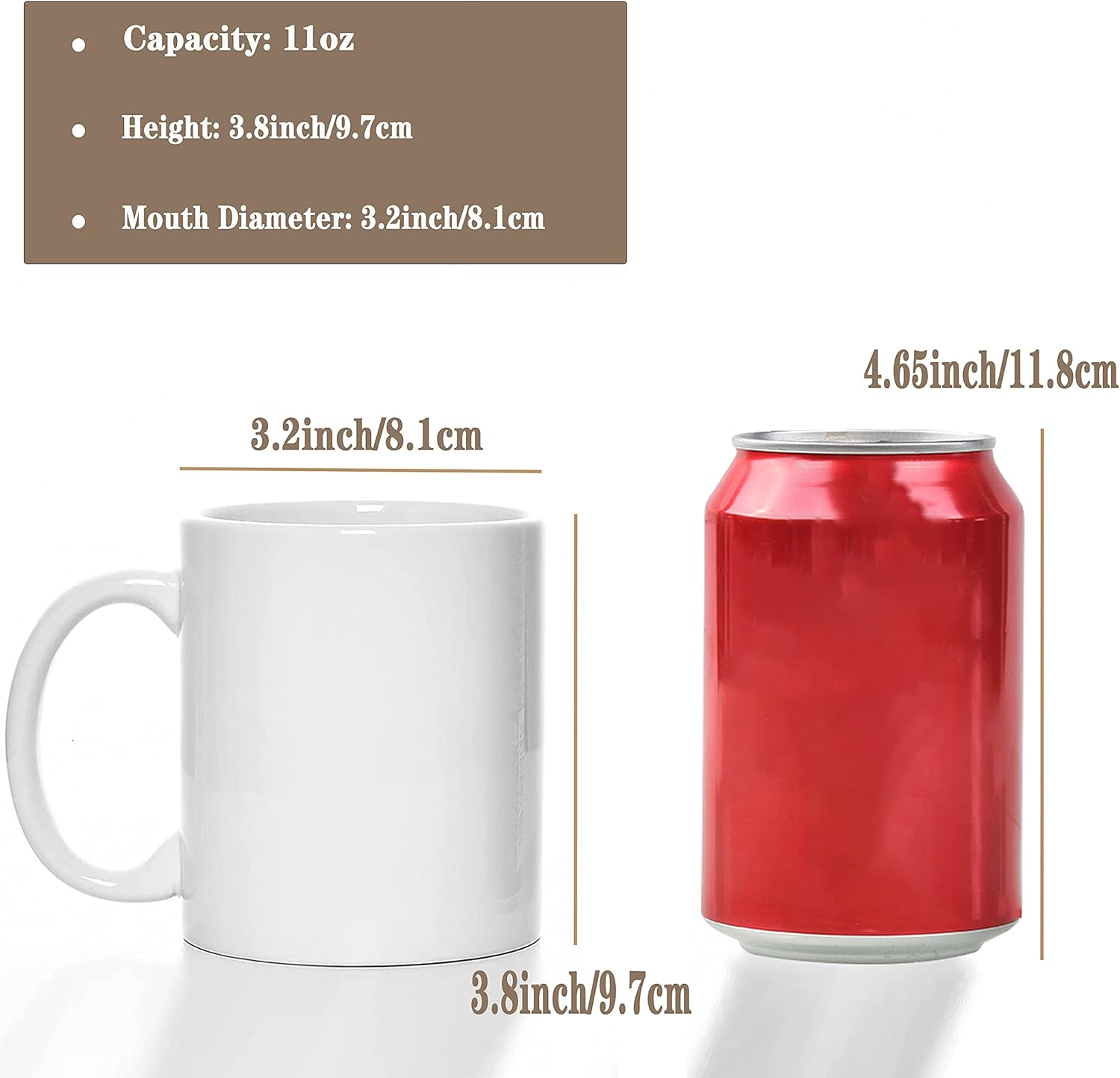 Detalle de TANGLONG 11 oz Sublimation Mugs Blank – White Ceramic, Set of 12 for DIY Coffee, Tea, and More