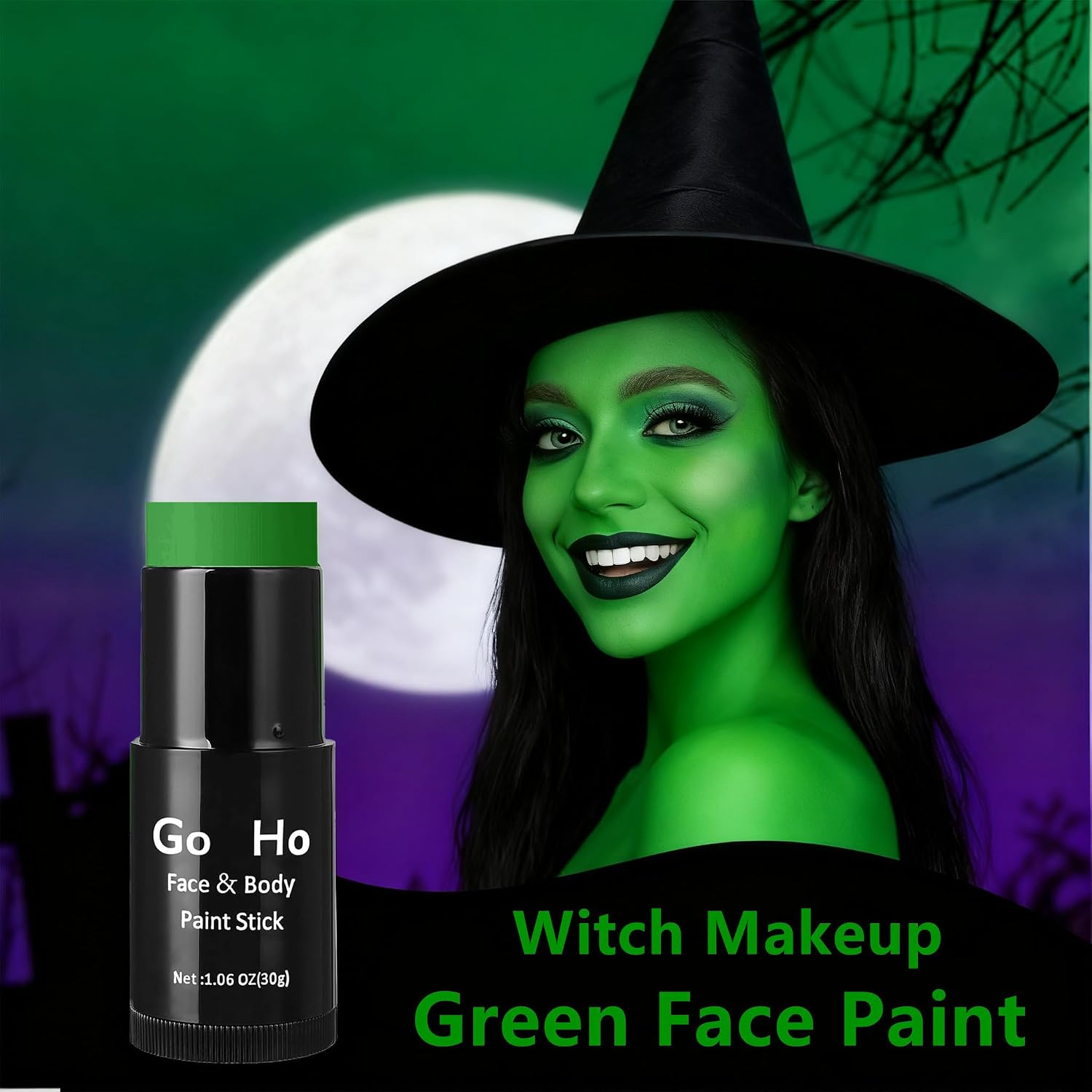 Detalle de Go Ho Green Face Paint Stick, Oil-Based Cream Makeup, 1.06 oz