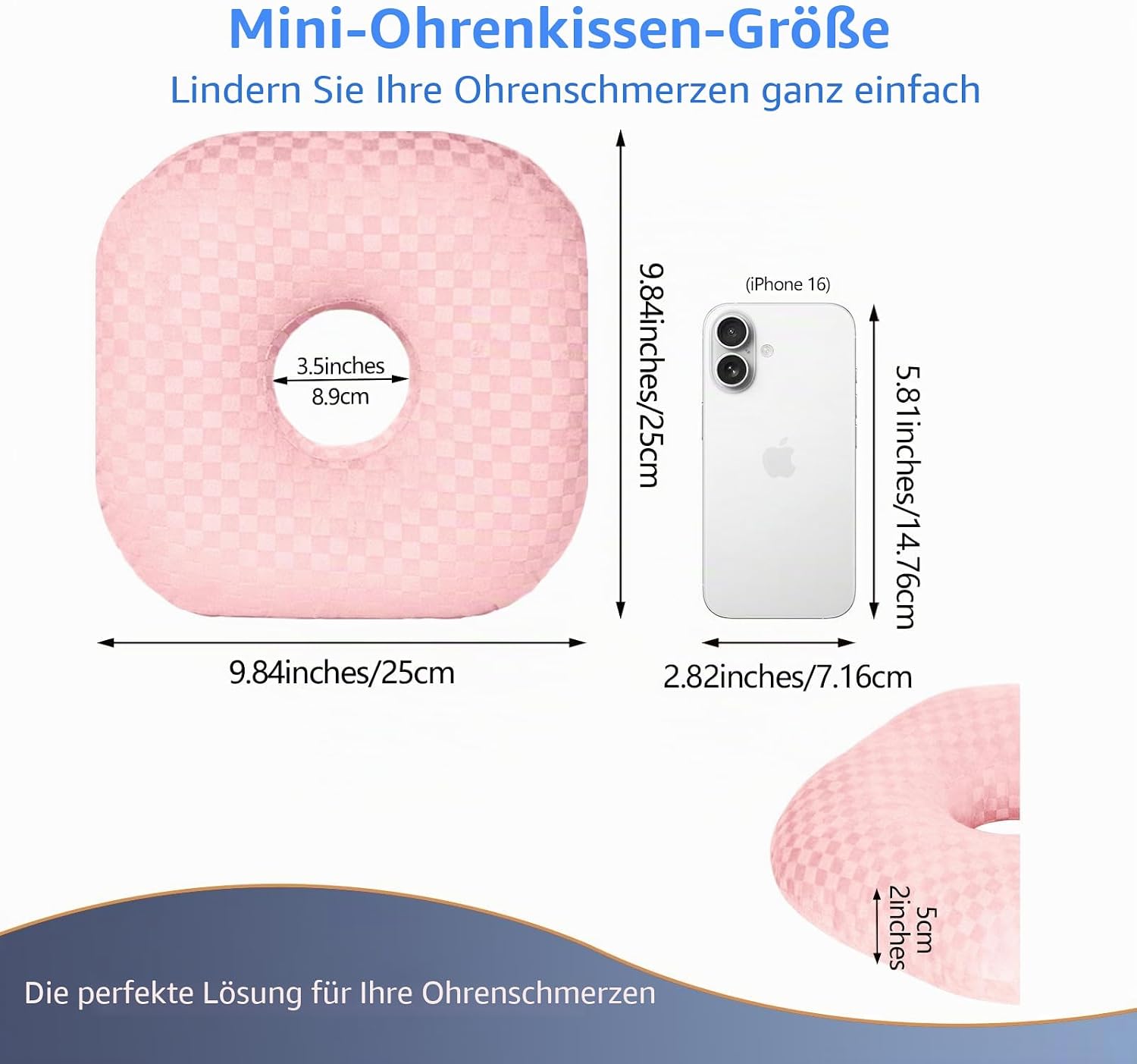 Detalle de Babyezz Ohrlöchkissen für Seitenschläfer – O-förmiges Kopfkissen gegen Druckstellen, rosa