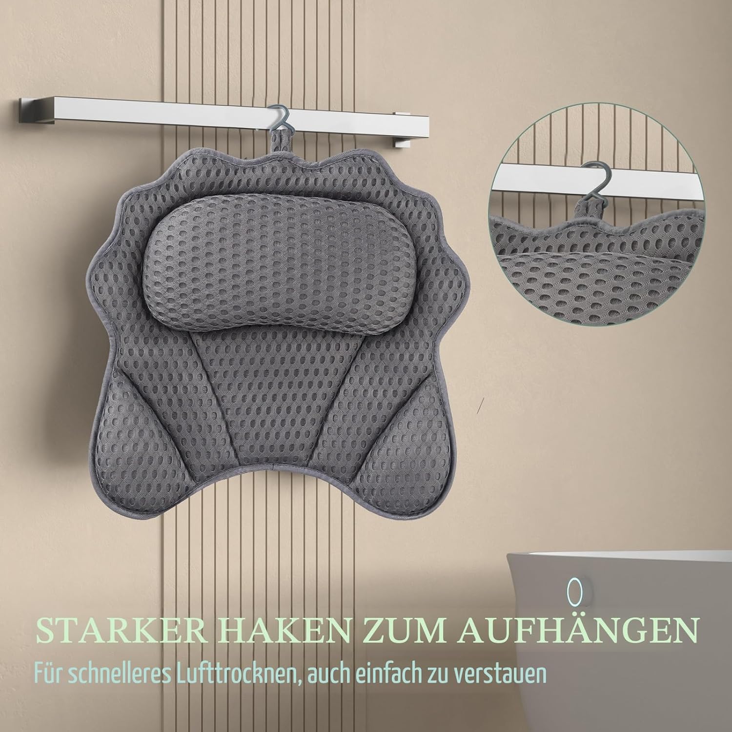 Thumbnail 4 de Badekissen RUVINCE – Ergonomisches Luxus-Badekissen mit Kopf-, Nacken-, Schulter- und Rückenstütze (4D, 6 Saugnäpfe)