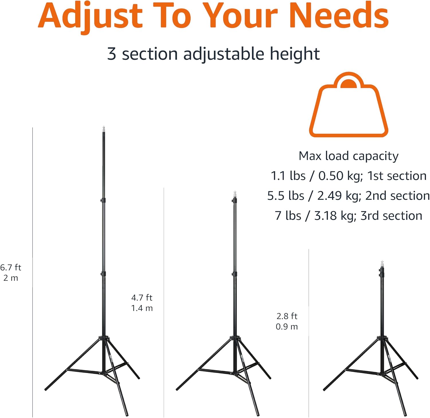 Detalle de Amazon Basics Aluminium 80" / 2.04m Light Stand with Case (Adjustable Height) - Black