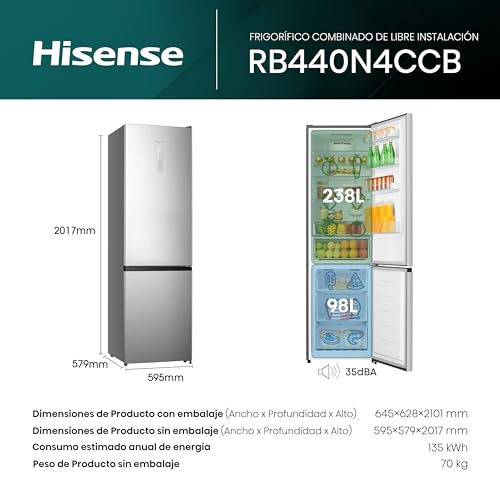 Detalle 2 de Hisense RB440N4CCB Frigorífico combi 336 L, No Frost y puerta reversible