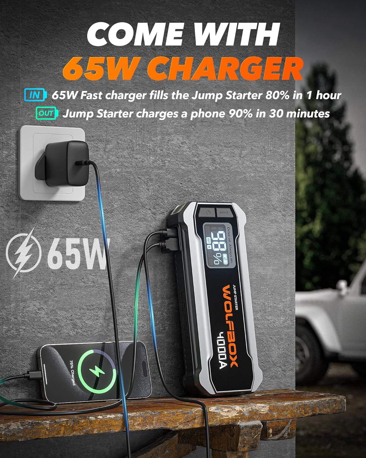 Detalle de WOLFBOX 4000A 24000mAh jump starter