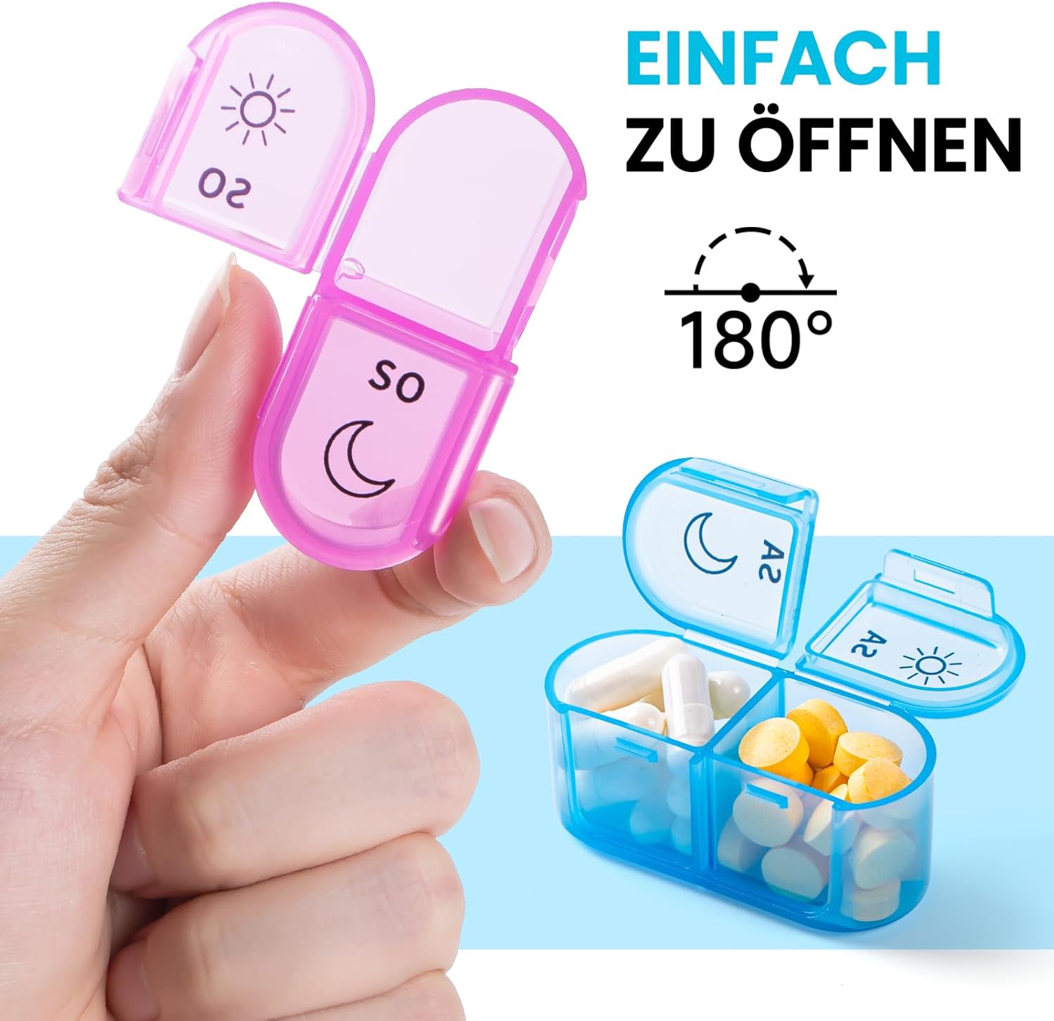 Thumbnail 6 de Doruimi Tablettenbox 7 Tage – Morgens & Abends, BPA-frei, 2 Fächer pro Tag, kompakt und langlebig (Blau)