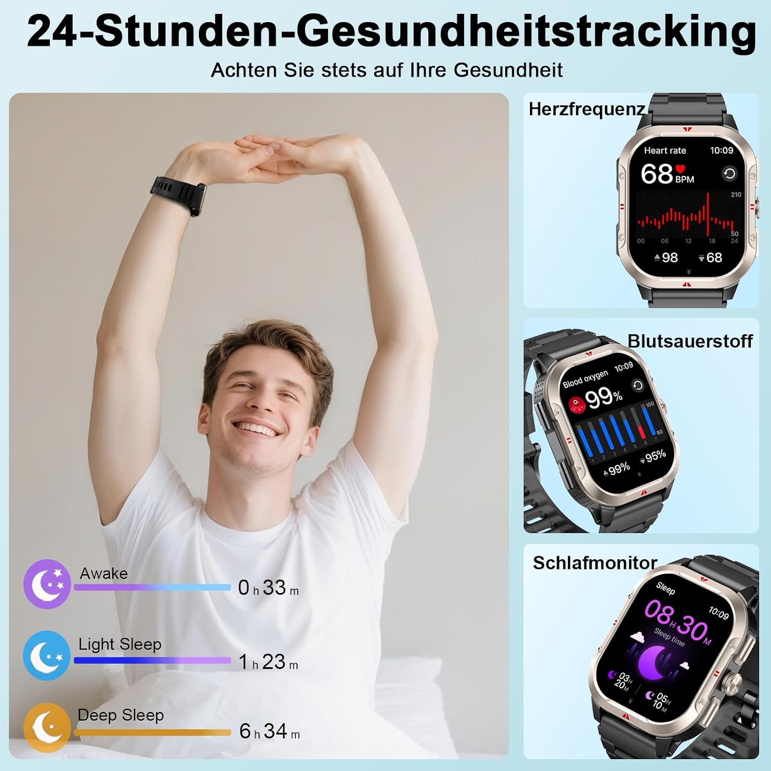 Thumbnail 5 de Jugeman Smartwatch Herren GPS – Militärqualität, 2,06" HD Display, IP68, 110+ Sportmodi