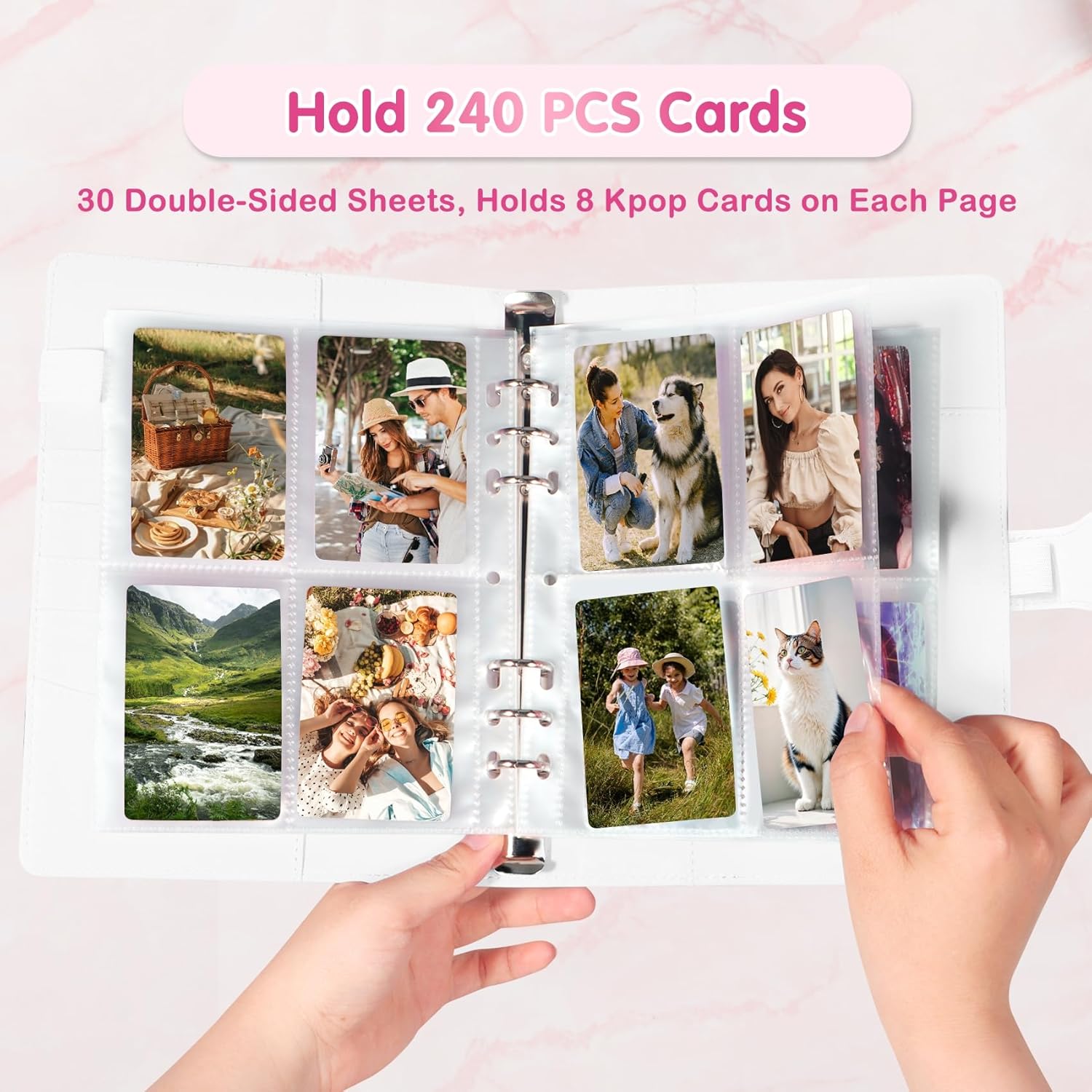 Thumbnail 1 de A5 Kpop Photocard Binder with 30 Pack 4-Pocket Pages – 240 Card Slots, 6-Ring PU Leather Album