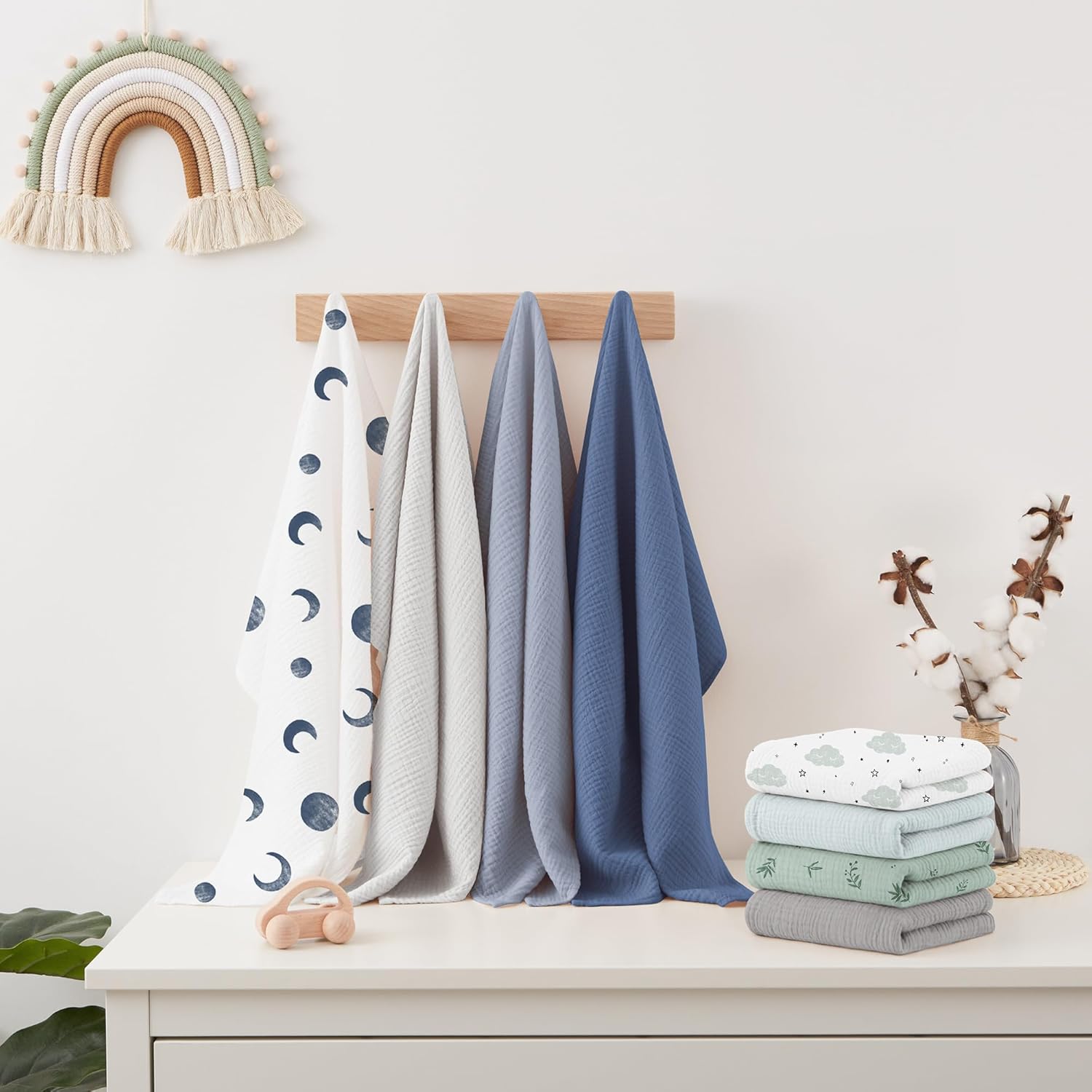 Thumbnail 4 de Susurration Musselintücher Baby Spucktücher 8er-Set (100% Baumwolle, 60 x 60 cm) – für Jungen & Mädchen