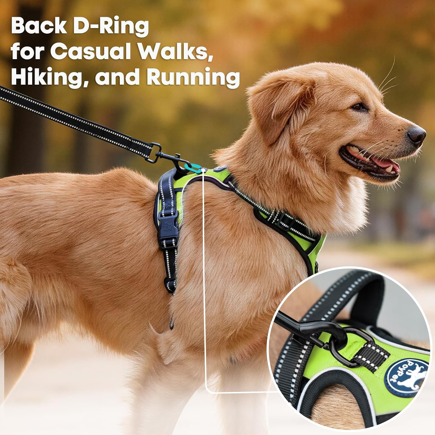 Detalle de PoyPet 0011002-D No-Pull Dog Harness, Medium Green Reflective Vest