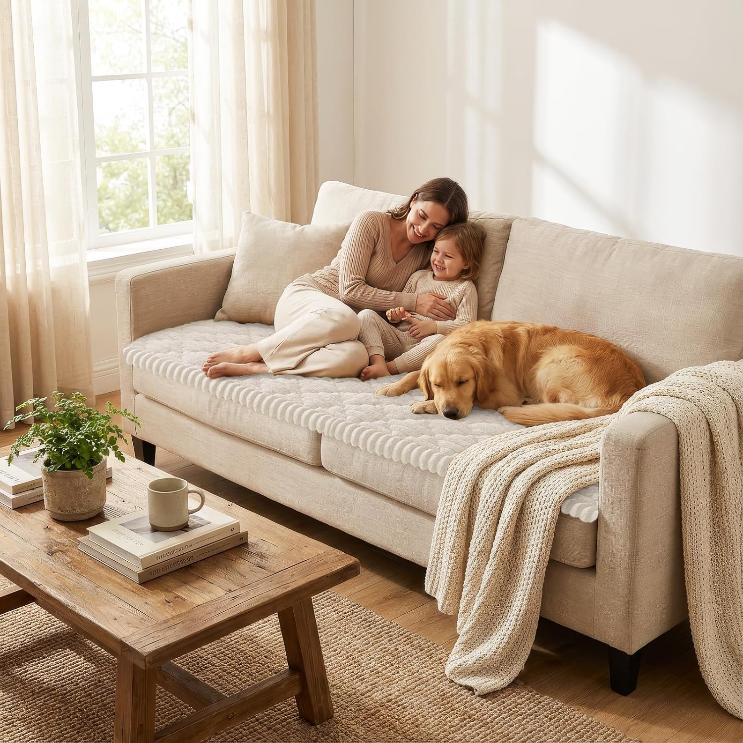 Detalle 2 de Smiry Pet Couch Covers for Dogs – Washable, Non-Slip Fuzzy Sofa Cover (White, 27.6" x 59")