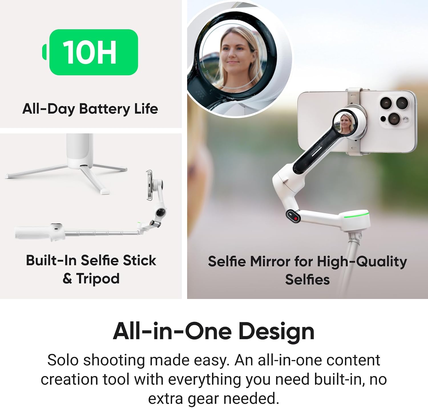 Detalle de Insta360 Flow 2 Pro – gimbal do smartfona ze śledzeniem 360° i Apple DockKit
