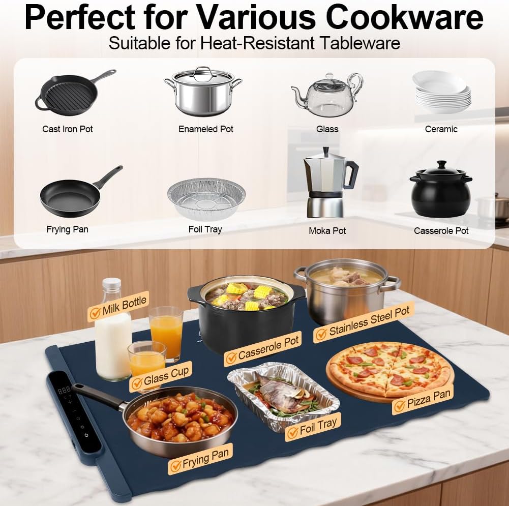 Detalle de Vicloon Silicone Food Warming Mat, Foldable with 11 Temperature Settings