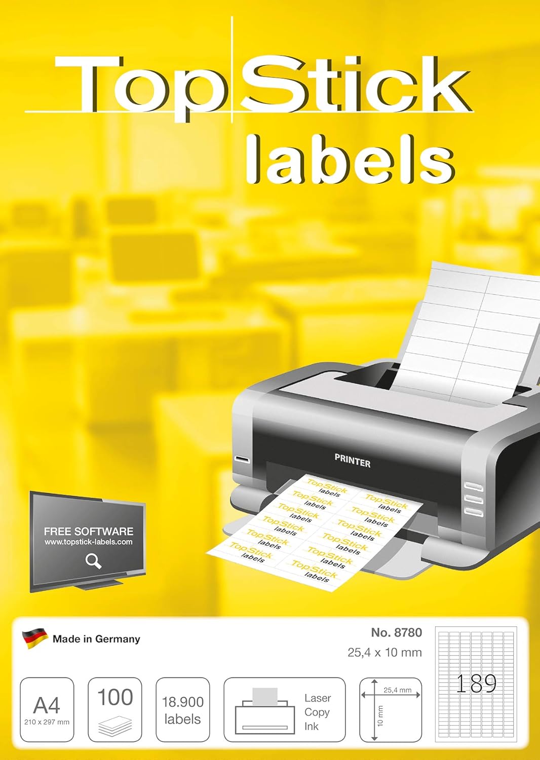Thumbnail 1 de TopStick 8780 Universal Etiketten – 100 Blatt, 25,4 x 10 mm, 18900 Stück, selbstklebend, matt, kompatibel mit Laserdruckern und Tintenstrahldruckern
