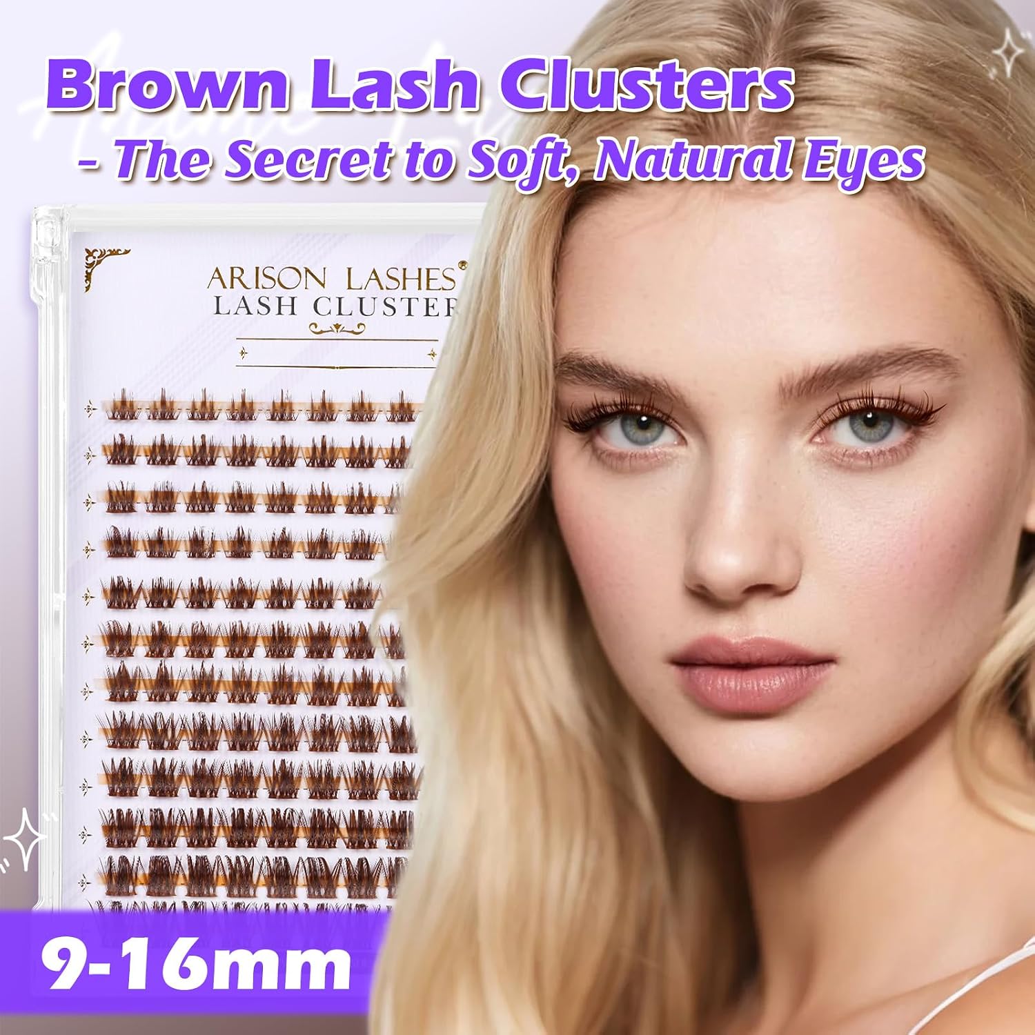 Detalle de Arison Lashes Brown Lash Clusters Manga Braun – 144 Clusters, 9–16 mm, D-Curl für DIY-Cosplay