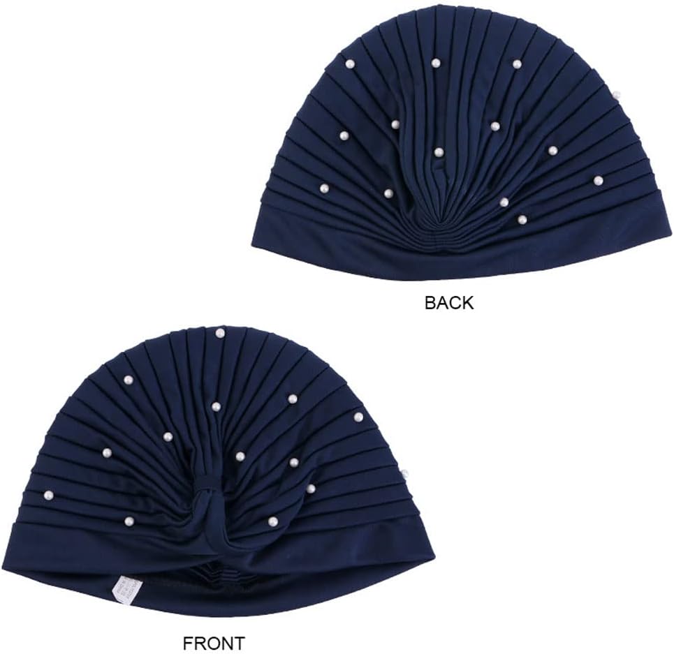 Thumbnail 3 de 2PCS Faux Pearls Turbans for Women - Knot Turban Head Wraps with Pleated Beanie Style