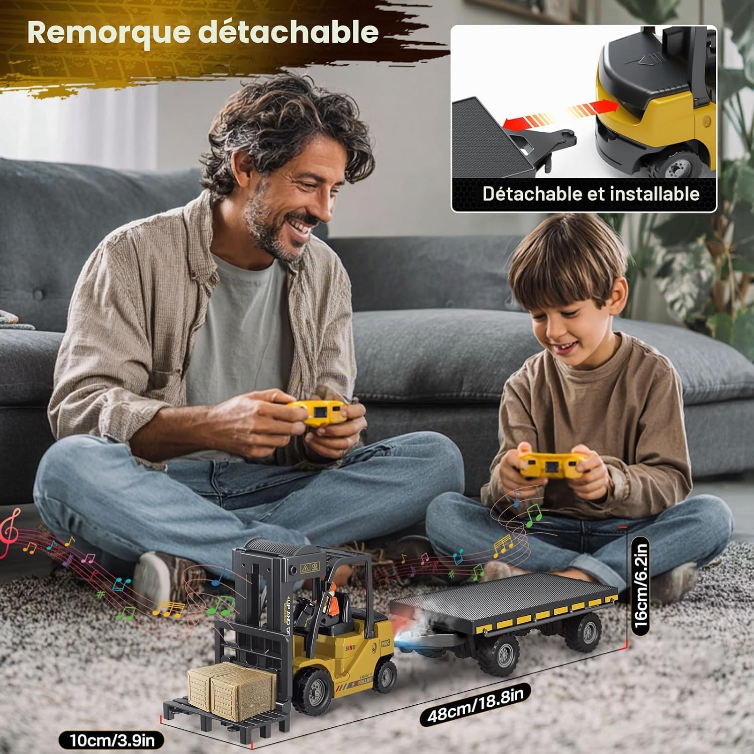 Detalle 2 de Cirmine QH9014D-LD-HBYDE RC-heftruck 1:24 met aanhangwagen en kraanhaak