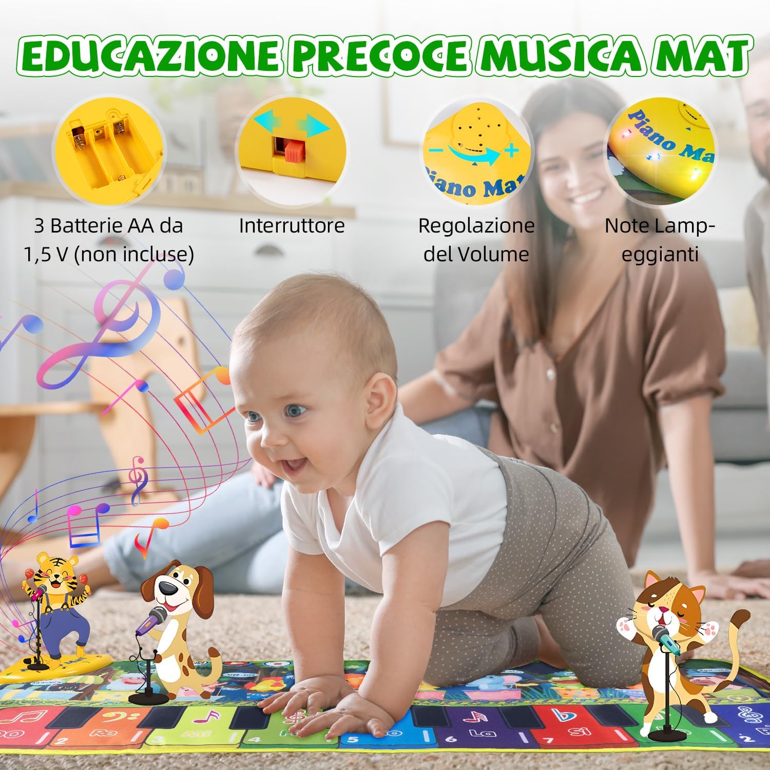 Detalle 2 de Carehabi Tappeto gioco musicale per bambini 1 anno 🎹
