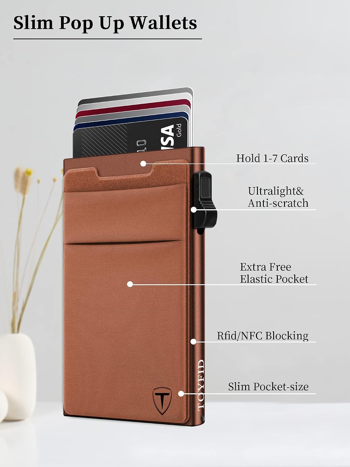 Detalle de TOYFID minimalistische RFID-Brieftasche mit Pop-up-Kartenetui und Münzfach