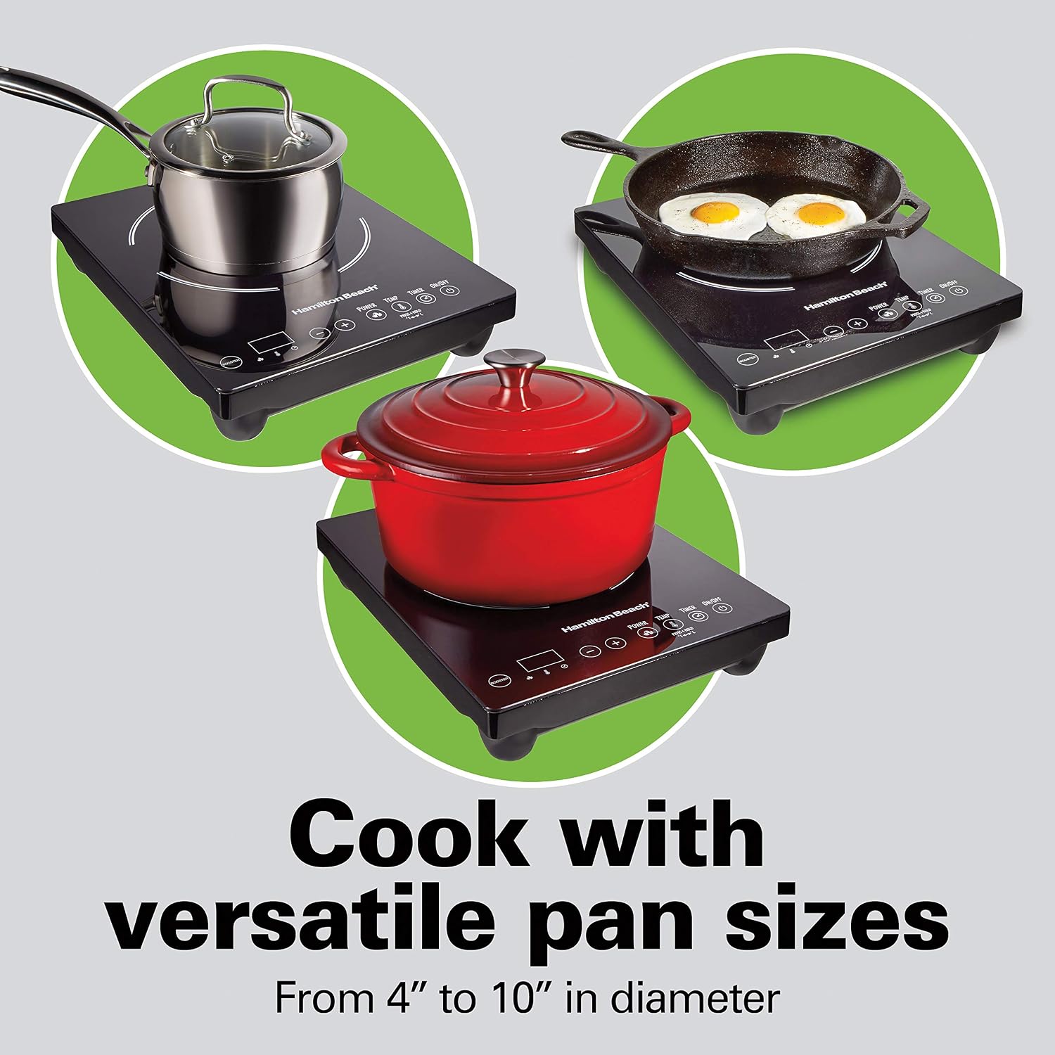 Detalle de Hamilton Beach 34104 Portable Single Induction Cooktop (1800W) with Fast Heating Mode, 10 Settings up to 450F